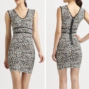 Like New - BCBG Leopard V-Neck Bodycon Dress - Black & Cream